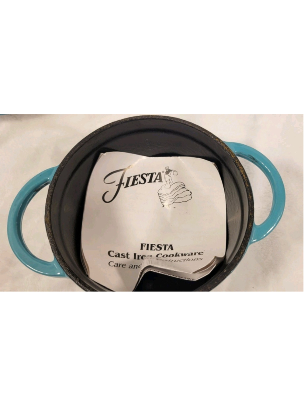 Fiesta Enameled Cast Iron Mini Dutch Oven Casserole Turquoise 0.35qt RETIRED - Picture 3 of 10